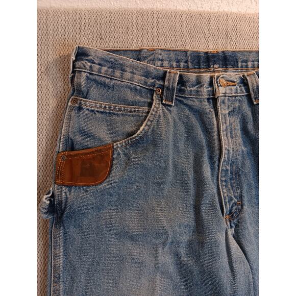 Riggs Workwear Vtg Wrangler Carpenter Jeans 36X34 Blue Fade Leather Trim Utility - Picture 6 of 13